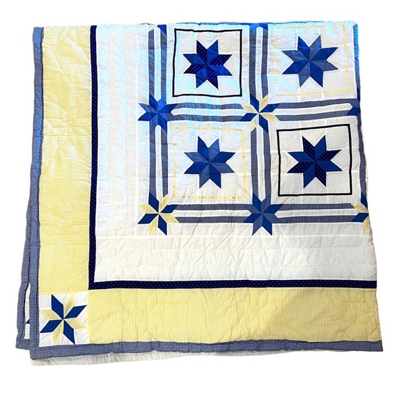 Star Quilt Hand Sewn and Machine Stitched 84" x 86" Homemade Plaid Polka Dot - Picture 10 of 16